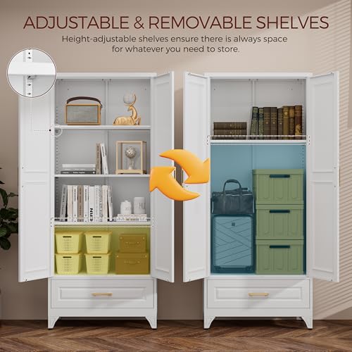 White 4 Adjustable Shelves Metal Pantry Cabinet C623922