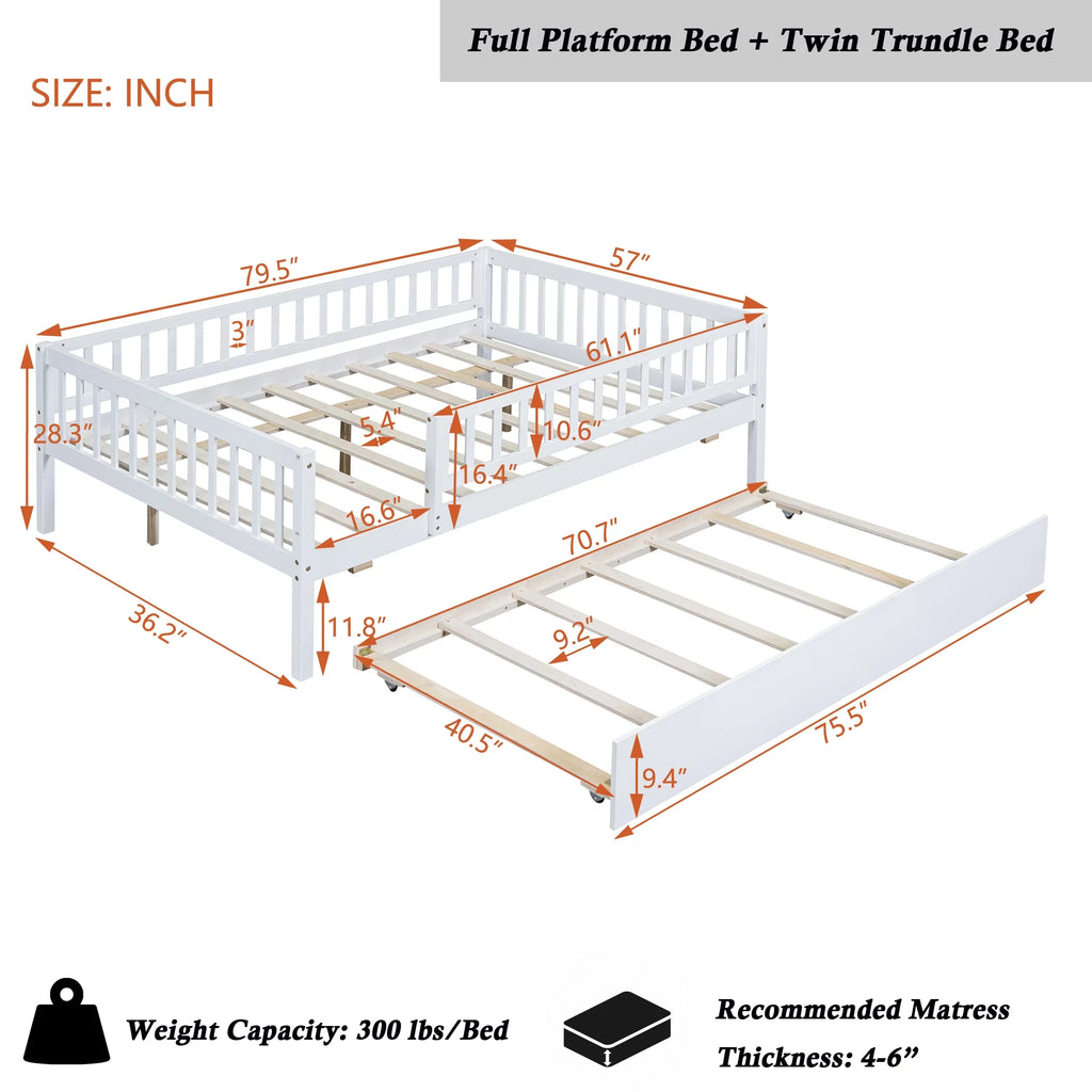 White Full Wood Daybed Frame with Trundle V58900
