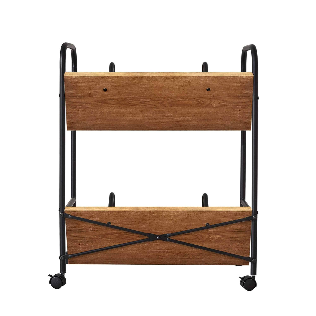2-Tier Wood Metal Double Sided Mobile Book Cart A738025