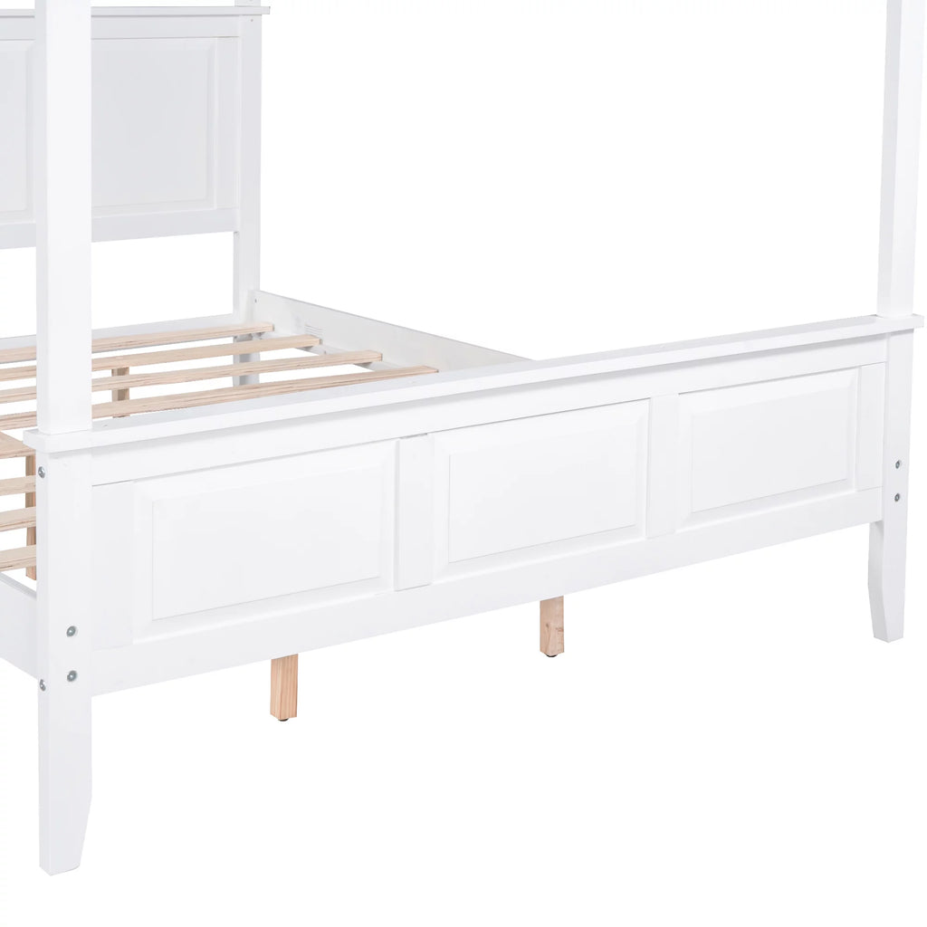 White Wood Queen Size Canopy Platform Bed E94326