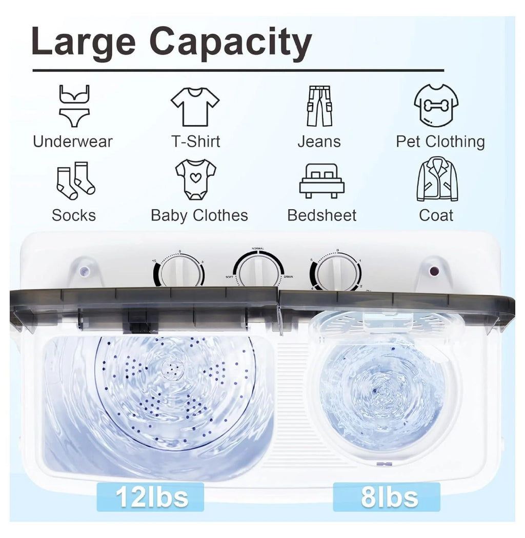 Portable Mini Tub Washer and Dryer Combo 20 lbs Black F85430