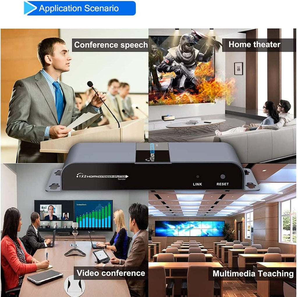HDMI Extender 1080P 1x2 Splitter Over CAT6 Cable 40m with IR Remote Control I75734