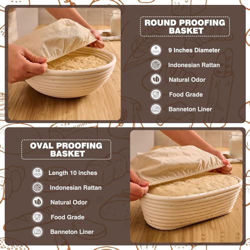9 Inch Round & 10 Inch Oval Sourdough Proofing Basket with Linen Liner B790