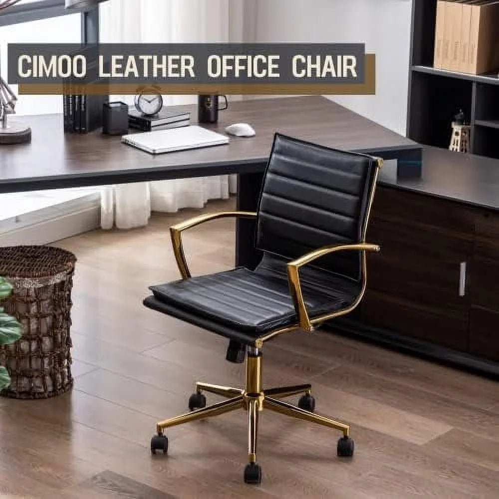 Beige Leather Office Chair with Wheels A64188