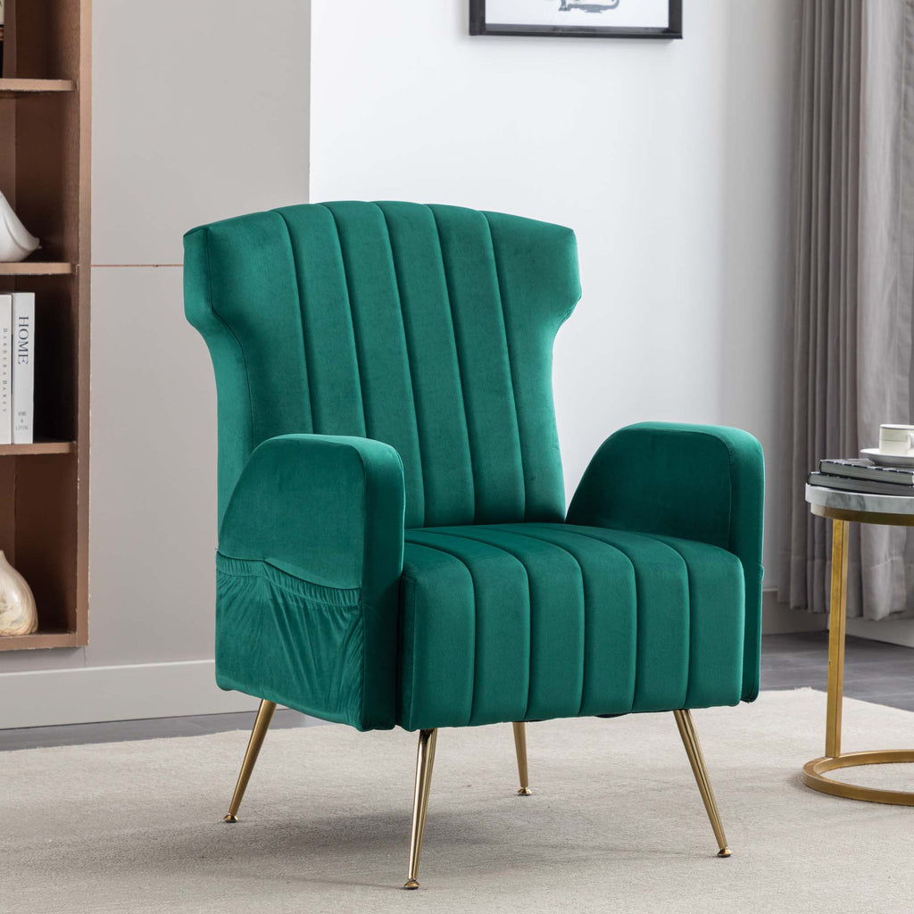 Green Velvet Wingback Accent Chair with Metal Legs W767104