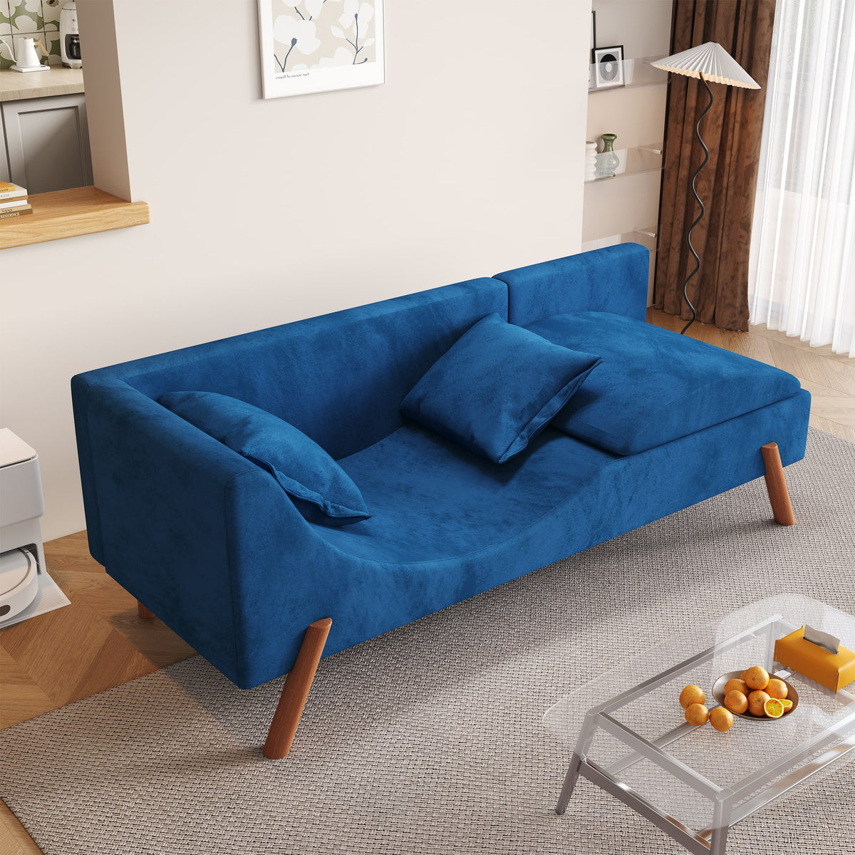 Modern Velvet Convertible Recliner Sofa with Ottoman F7774
