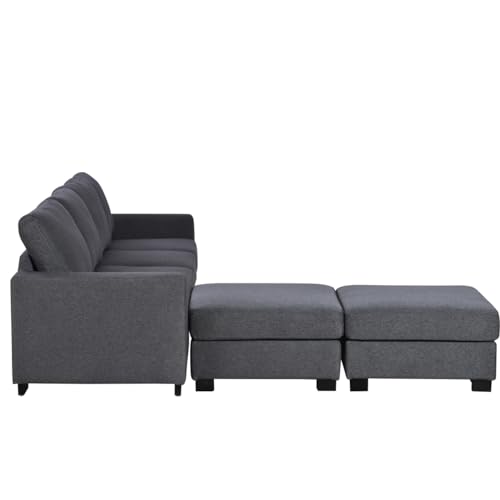 Large U-Shaped Sectional Sofa with Removable Ottomans, Gray Polyester W2031