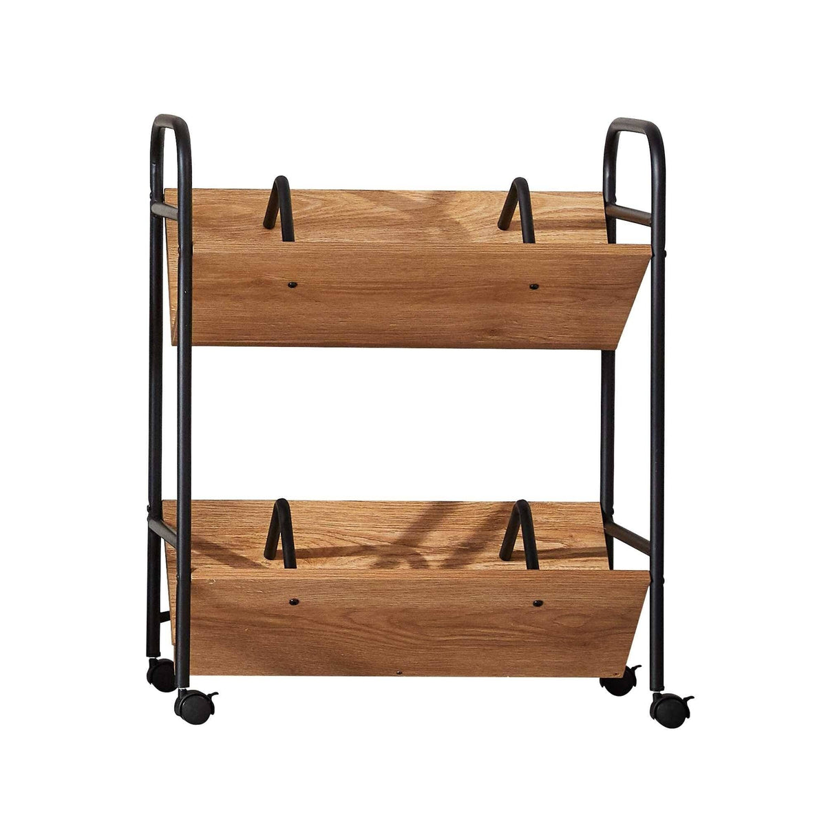 2-Tier Wood Metal Double Sided Mobile Book Cart A738025