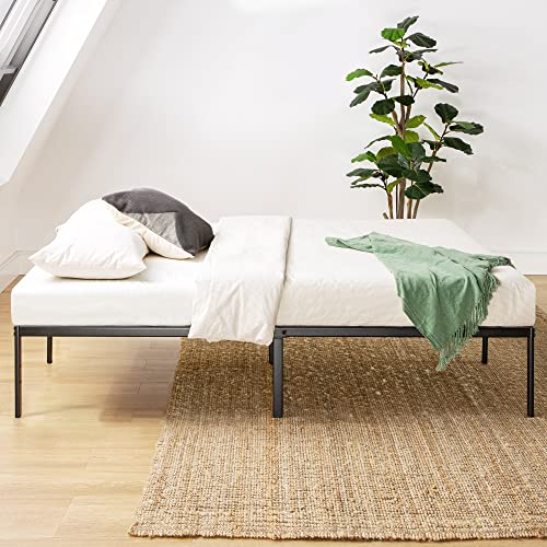 14 Inch Metal Platform Bed with Steel Slat Mattress Foundation Queen Black O148434