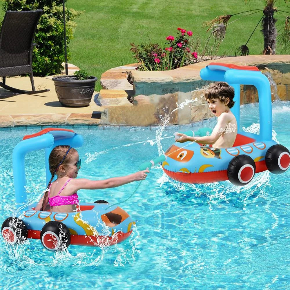 Toddlers Inflatable Pool Float Toys with Water Spray Gun Pirate Boat C4286