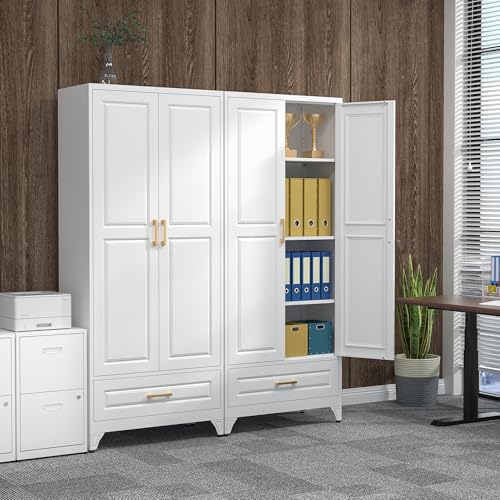 White 4 Adjustable Shelves Metal Pantry Cabinet C623922