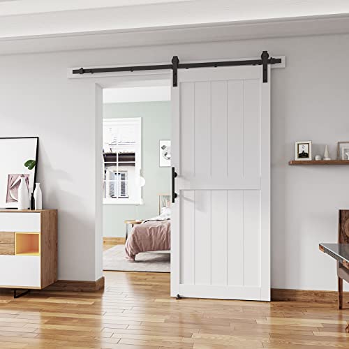 48''x84'' White H-Frame Sliding Barn Door with Hardware Kit E38722