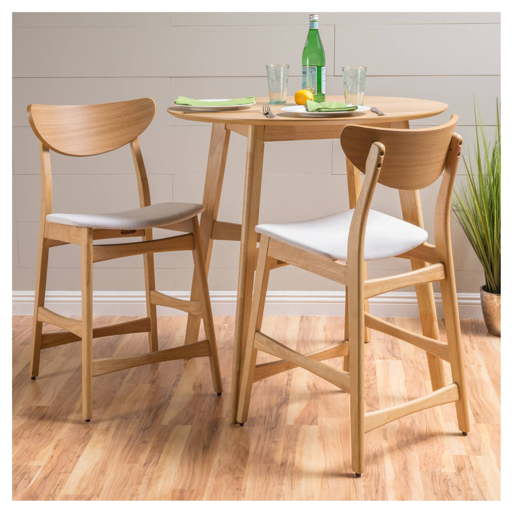 Oak Finish Light Beige Counter Stool, Set Of 2 R5652