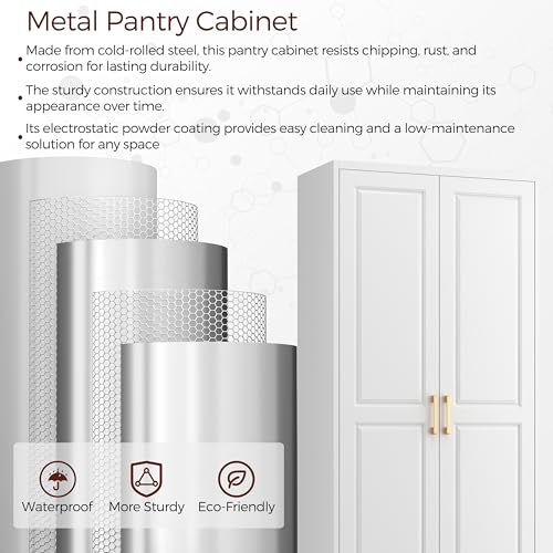 White 4 Adjustable Shelves Metal Pantry Cabinet C623922