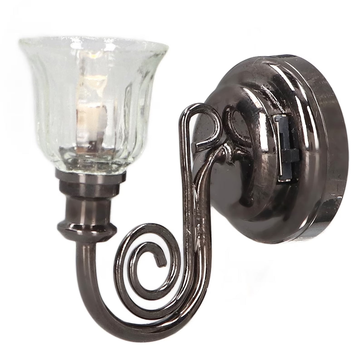 1:12 Dollhouse Wall Lamp LED Warm Lighting Metal Miniature Wall Sconce with Battery B2588