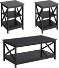 White 3 Piece Wood Table Set with Shelf and 2 End Tables V544078