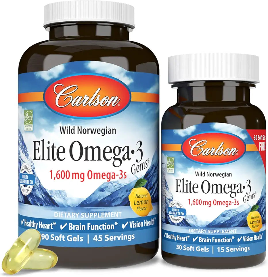 1600 mg Omega-3 Fish Oil Capsules, Lemon, 90+30 Softgels S8340