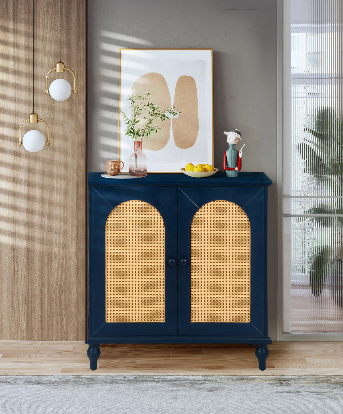 Rattan Storage Cabinet with Doors and Shelves D1915
