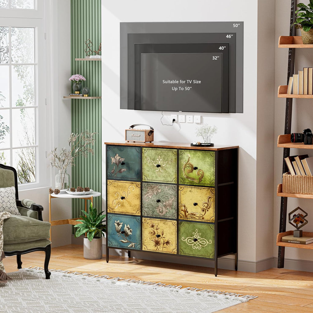 9 Fabric Drawer Dresser Storage Tower with Steel Frame S22537