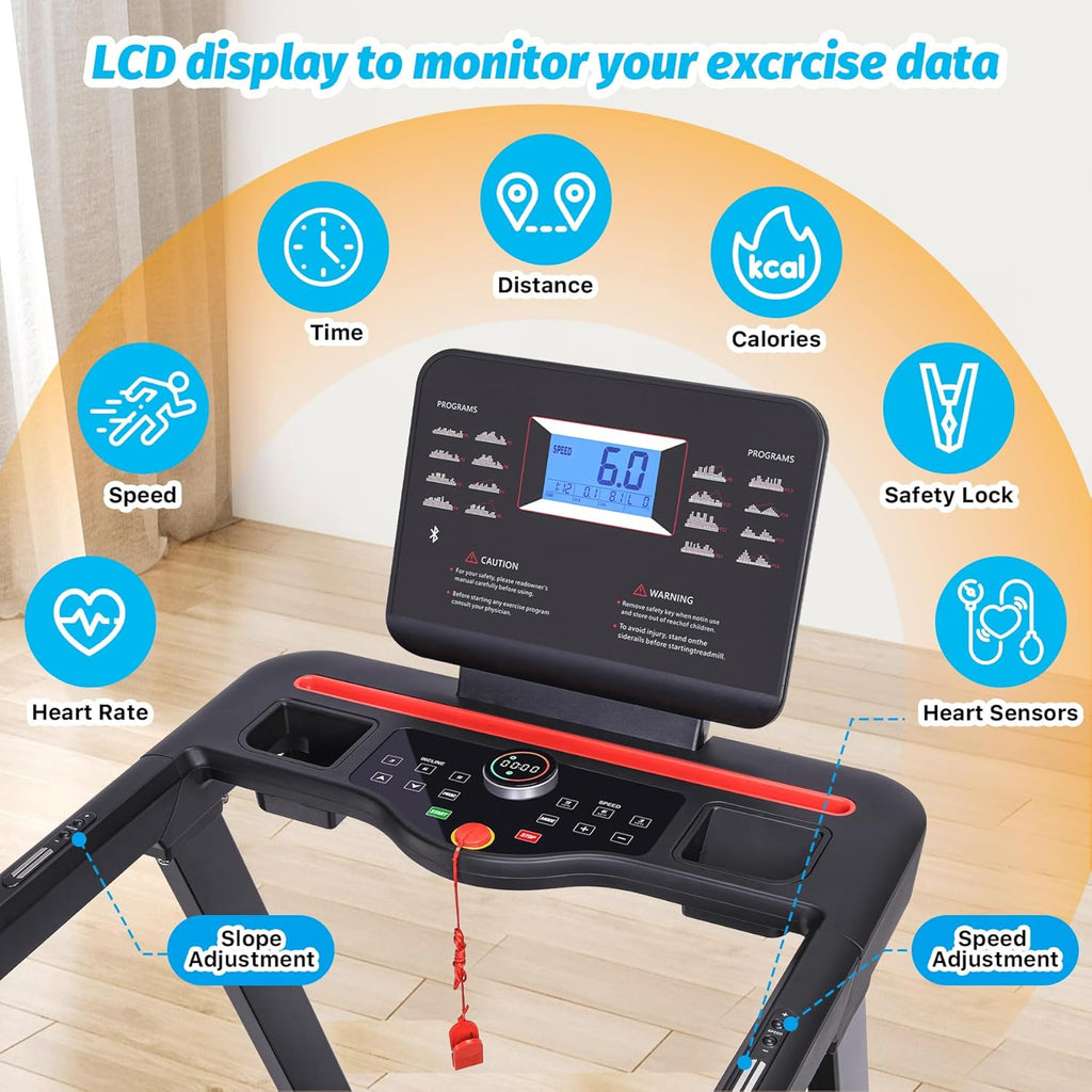 Folding Treadmill with Auto Incline, Heart Sensor, 3.5 HP, 8.7 MPH, 48in*18in Running Area C638