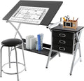 Adjustable Drafting Desk with Stool and 3 Slide Drawers K5057