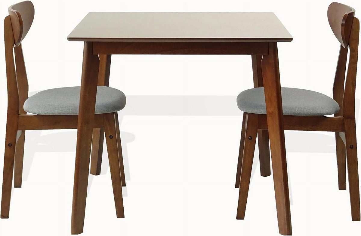 Set of 3 Square Dining Table and 2 Side Chairs Solid Wood Medium Brown F84812