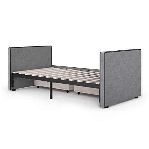 Twin Size Platform Bed Frame with 2 Storage Drawers in Gray Fabric N271246