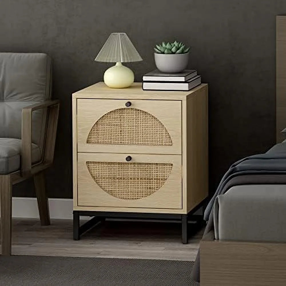 Rattan Nightstand Set of 2 Wood Side Table Brown B1679