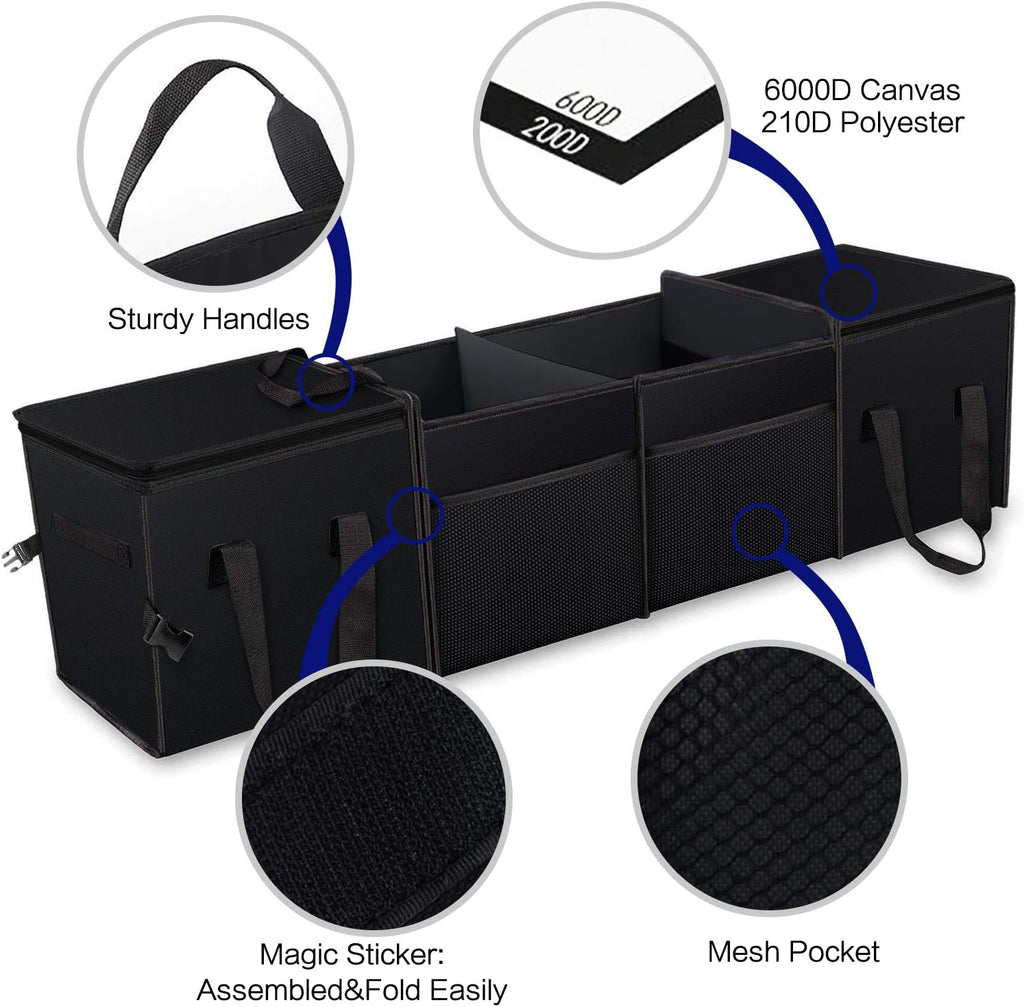 Black Collapsible Car Trunk Organizer with Insulation Cooler Bag T2114