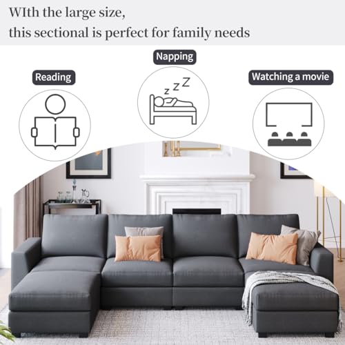 Large U-Shaped Sectional Sofa with Removable Ottomans, Gray Polyester W2031