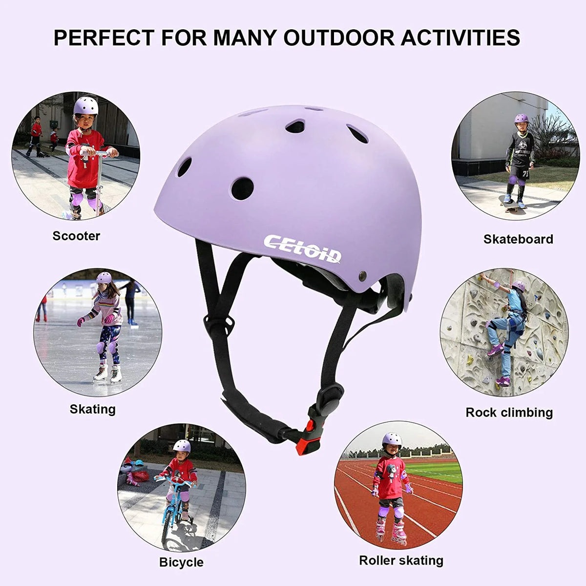 Kids Bike Helmet Adjustable Multi Sport Violet X4804