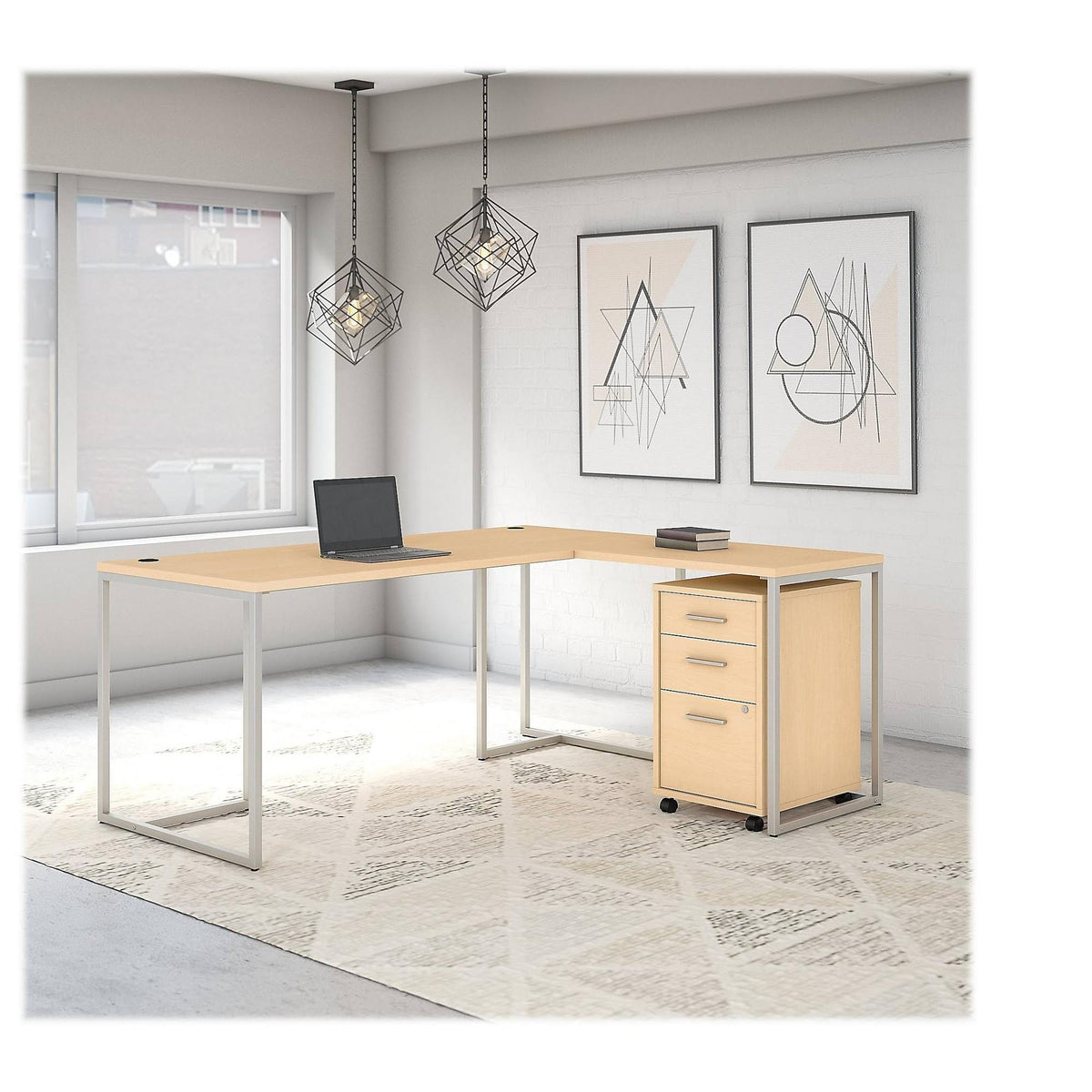 Natural Maple L Shaped Desk with Mobile File Cabinet H81319