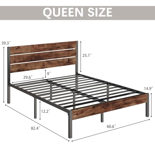 Rustic Brown Metal Full Bed Frame with Headboard and Footboard M22899
