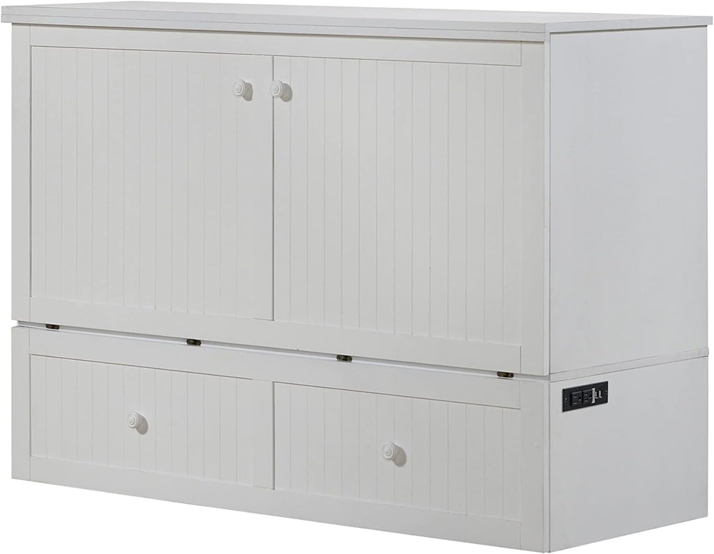 White Queen Murphy Cabinet Chest Bed with Charging Station 6 Inch L177