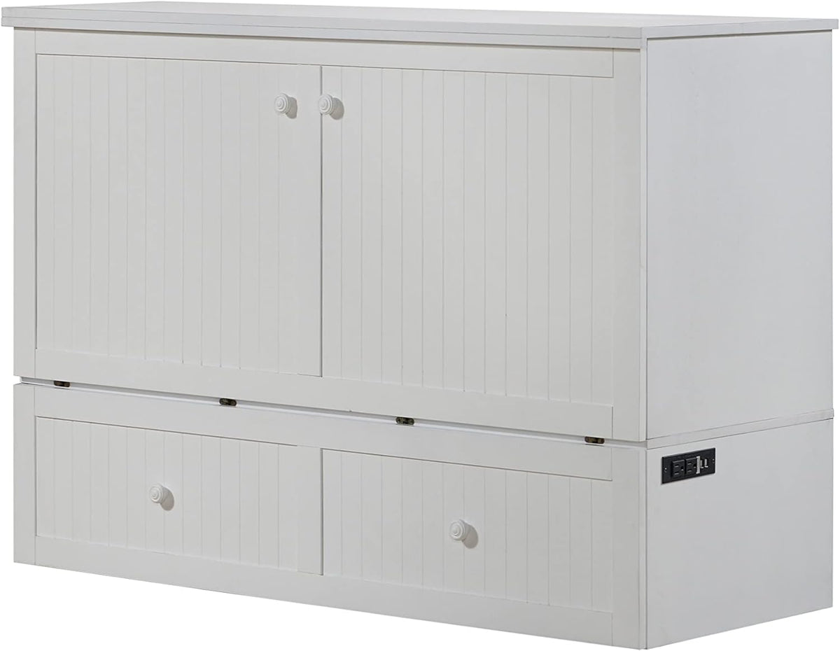 White Queen Murphy Cabinet Chest Bed with Charging Station 6 Inch L177