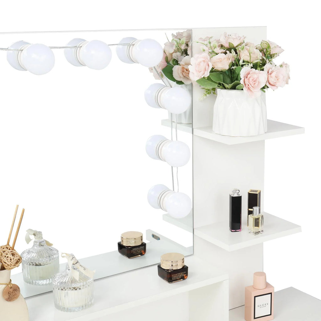Black Vanity Set with Lighted Mirror and Stool D788
