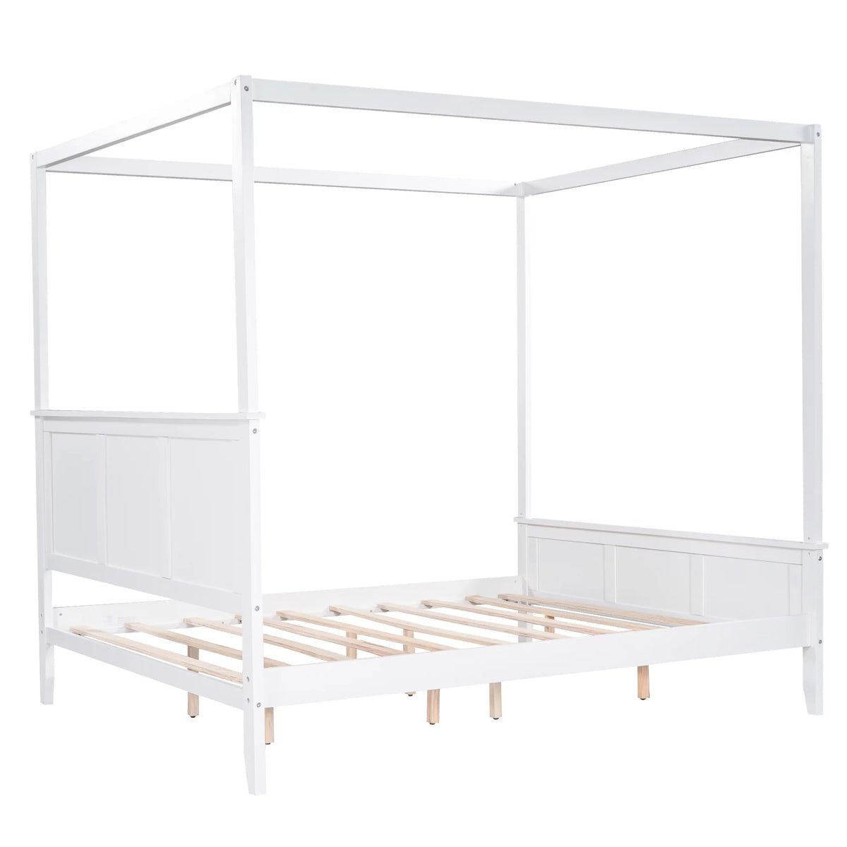 White Wood Queen Size Canopy Platform Bed E94326