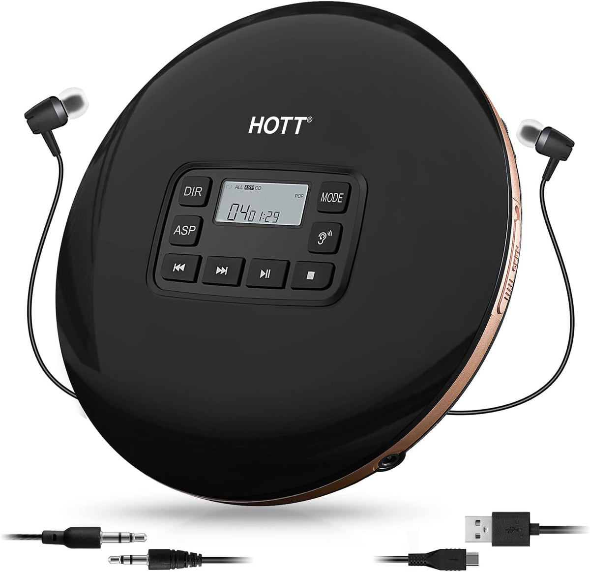 Portable CD Player with Headphones Black W5395