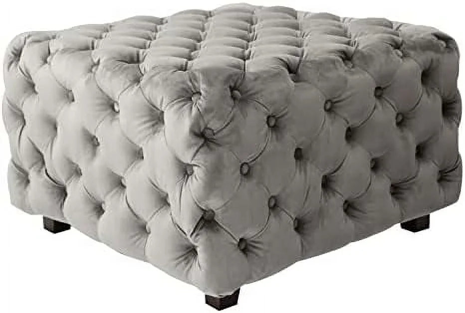 Gray Velvet Square Ottoman R26431