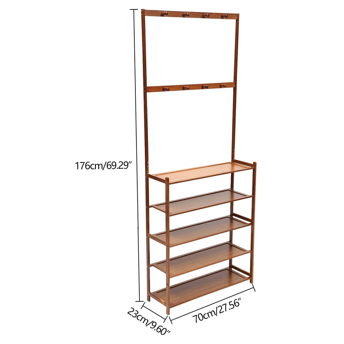 5-Tier Bamboo Coat Shoe Rack with Storage Bench and 8 Hooks C414