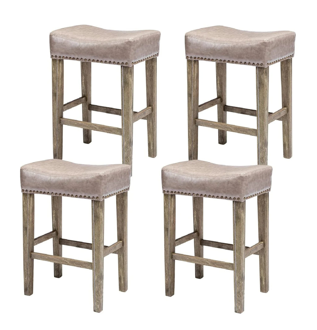 Gray Pu Leather Backless Bar Stools Set of 4 Y69232