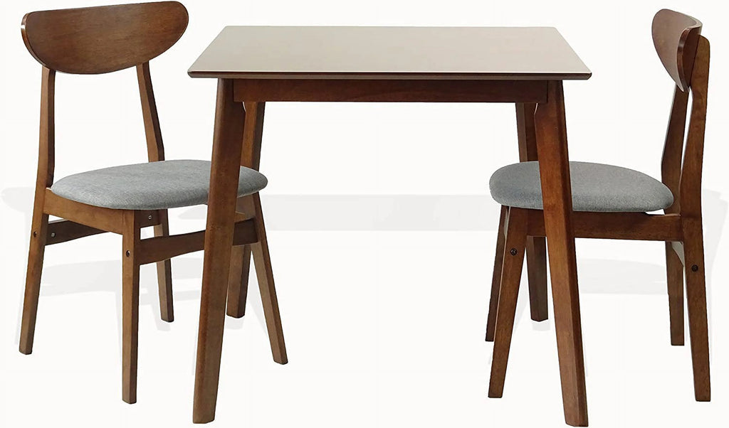 Set of 3 Square Dining Table and 2 Side Chairs Solid Wood Medium Brown F84812