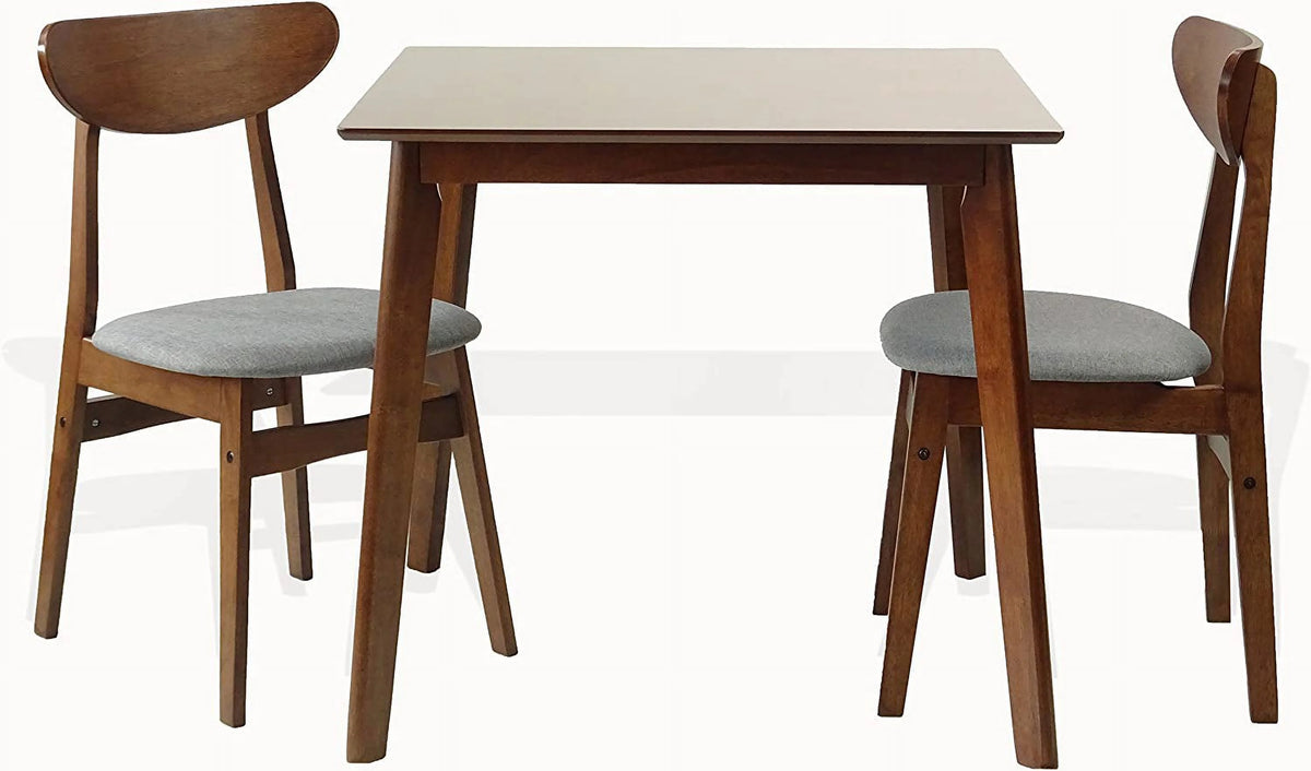 Set of 3 Square Dining Table and 2 Side Chairs Solid Wood Medium Brown F84812