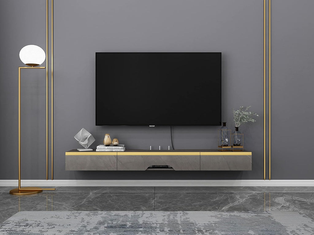 47.24 in Dark Gray Wall Mounted Wood TV Shelf with 3 Doors R542311