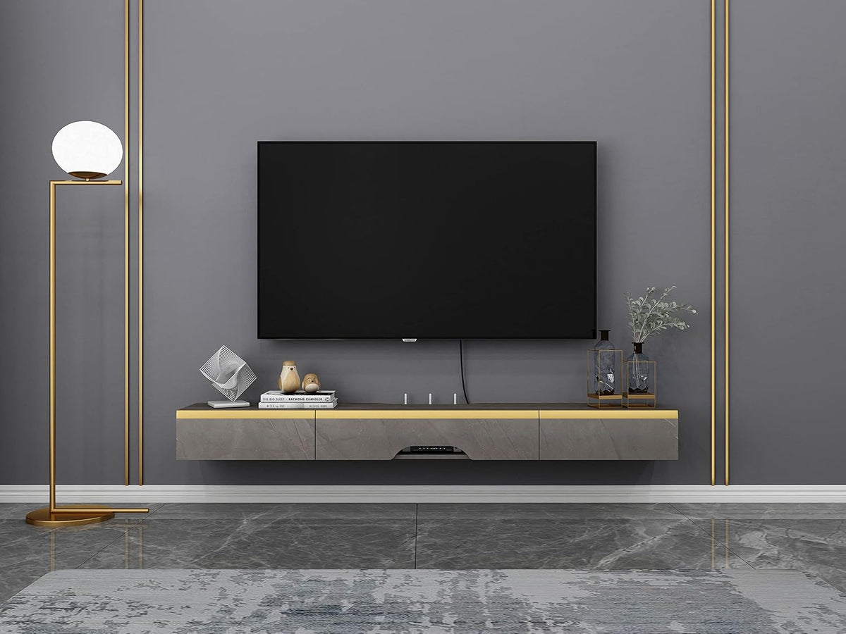 47.24 in Dark Gray Wall Mounted Wood TV Shelf with 3 Doors R542311