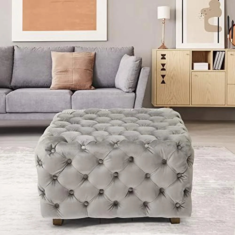 Gray Velvet Square Ottoman R26431
