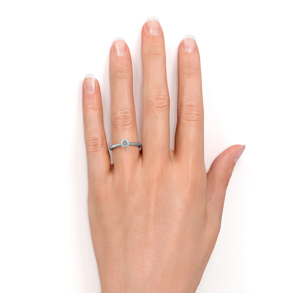 1 Carat Round Cut Moissanite Solitaire Engagement Ring in 18k White Gold Over Silver T36847