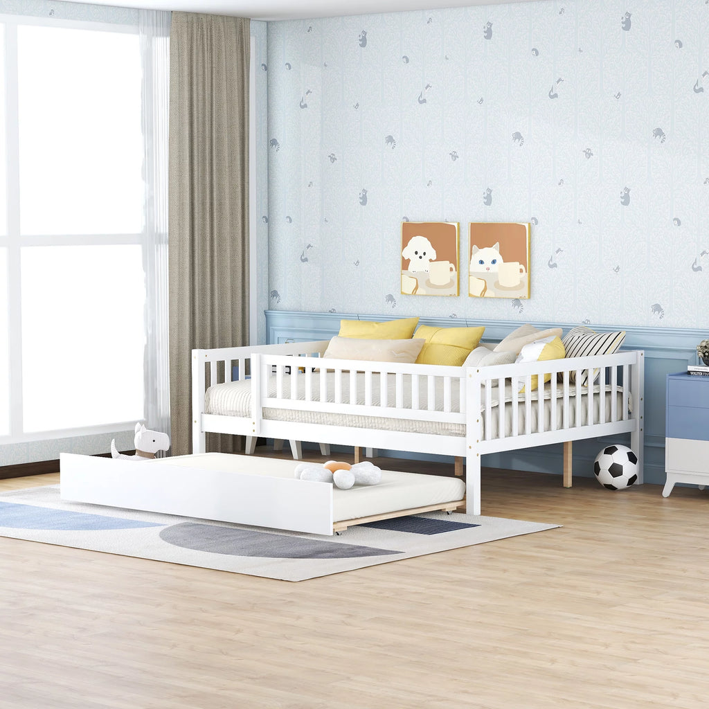 White Full Wood Daybed Frame with Trundle V58900