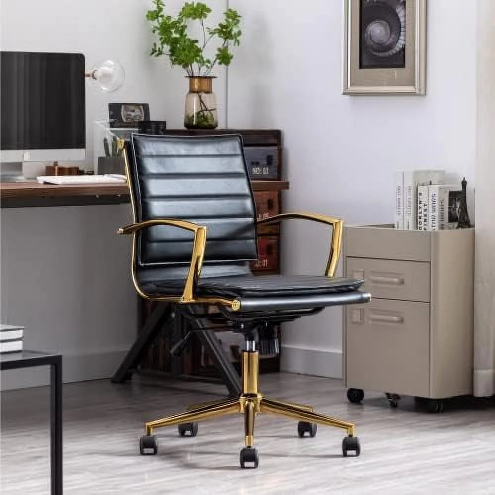 Beige Leather Office Chair with Wheels A64188