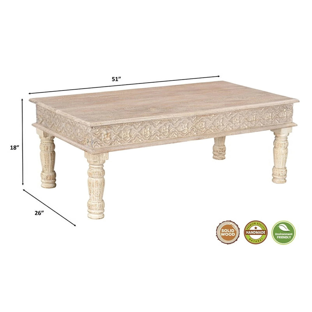Carved Solid Wood Coffee Table in White U823931